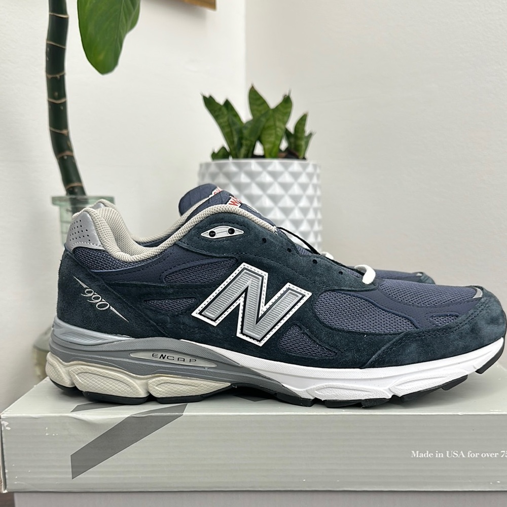 New Balance Blue and White Sneakers Classic 990 v3 brand new with tags box.